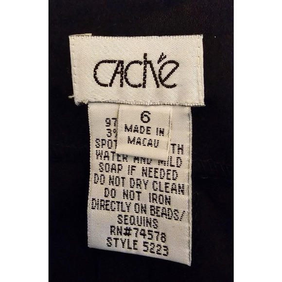 CACHE Womens Embellished Black Twill Pants Bootcut Tall No Waistband Size 6 - Picture 7 of 8